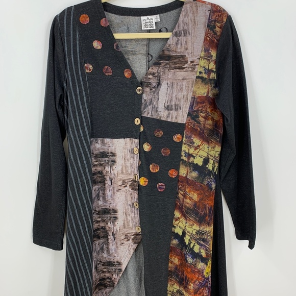 Parsley & Sage Patchwork Duster Cardigan Jacket Charcoal Sz S - Picture 4 of 12